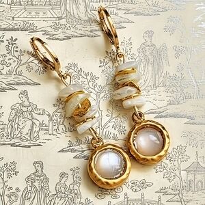 White Moonstone In Gold Plated Drop Down Earrings